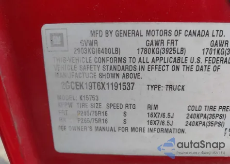 1999 Chevrolet Silverado 1500 Ls z USA, uszkodzony, nr VIN 2GCEK19T6X1191537